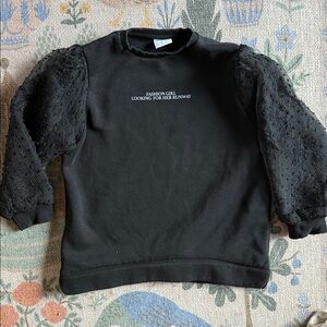 ZARA GIRLS “Fashion Girl Looking For Her Runway” Black Sweatshirt Mesh Sleeve 8